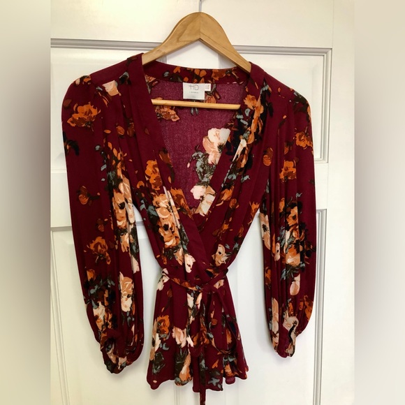 Long-sleeved Floral Wrap Top from Anthropologie size 4 - Picture 5 of 7